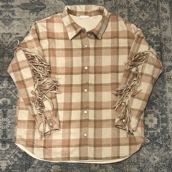 Pink Lily Tan Plaid Teddy Jacket - Picture 2 of 7